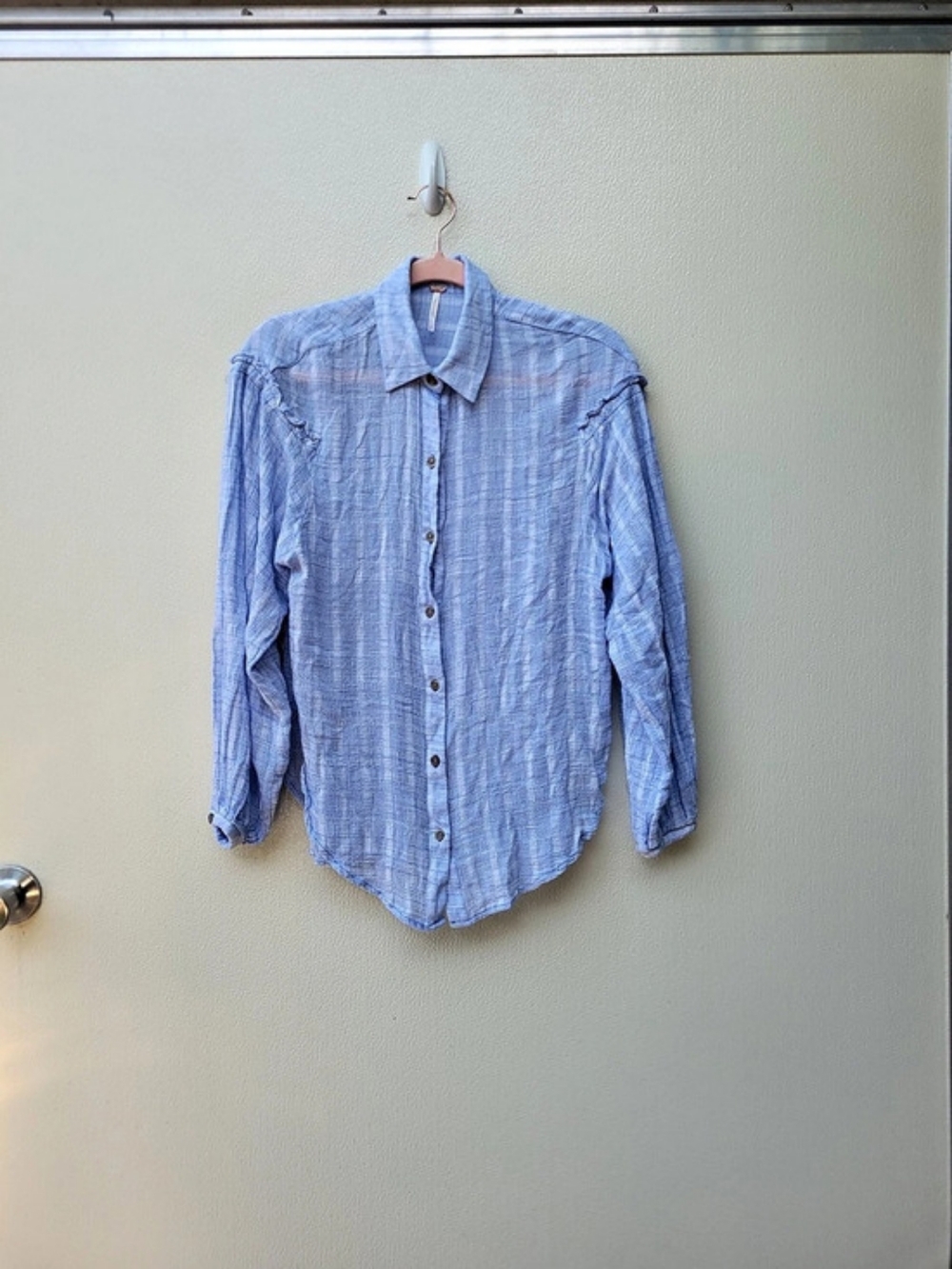Free People Small Button Down Shirt in Blue Size Small .